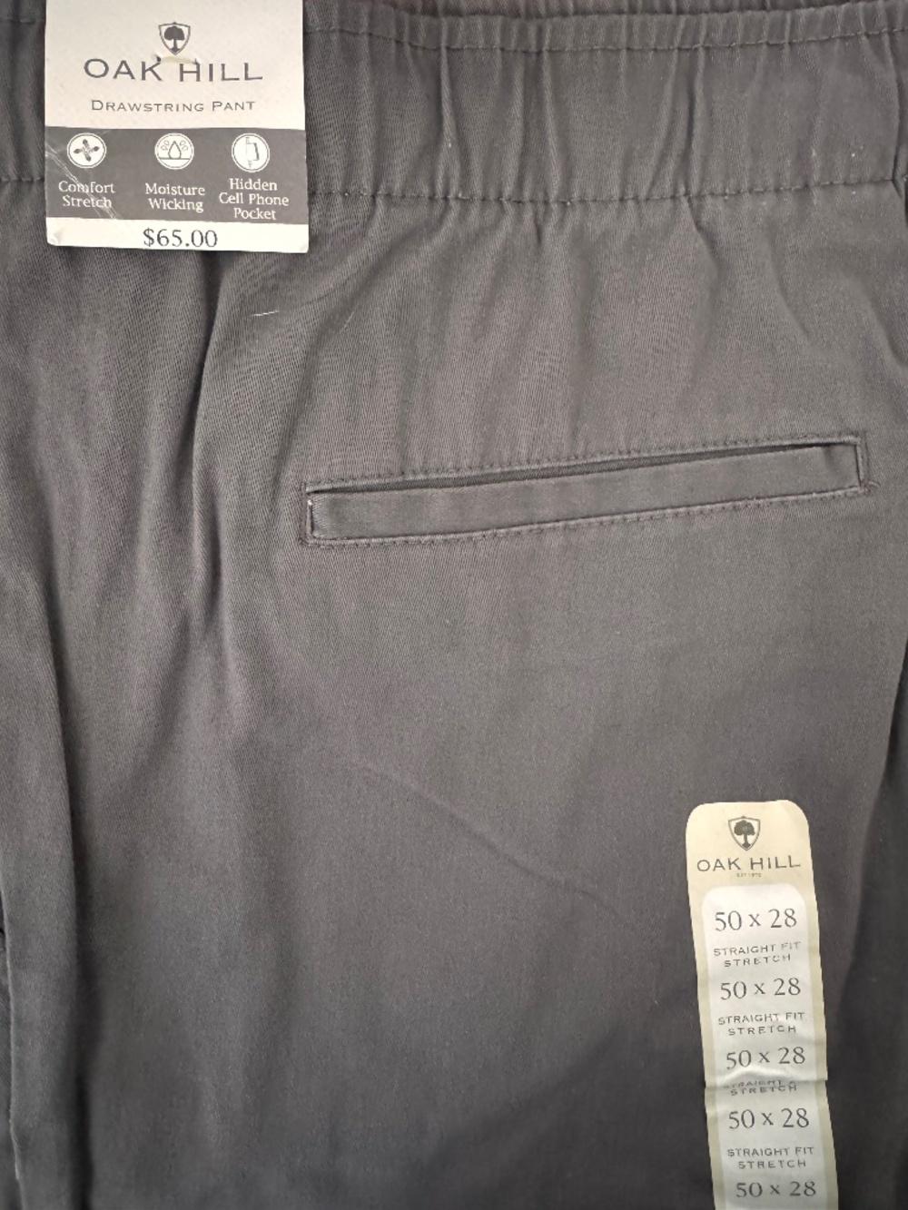 Oak Hill Mens 50x28 Drawstring Pants Gray Straight Fit Stretch Big Tall NWT